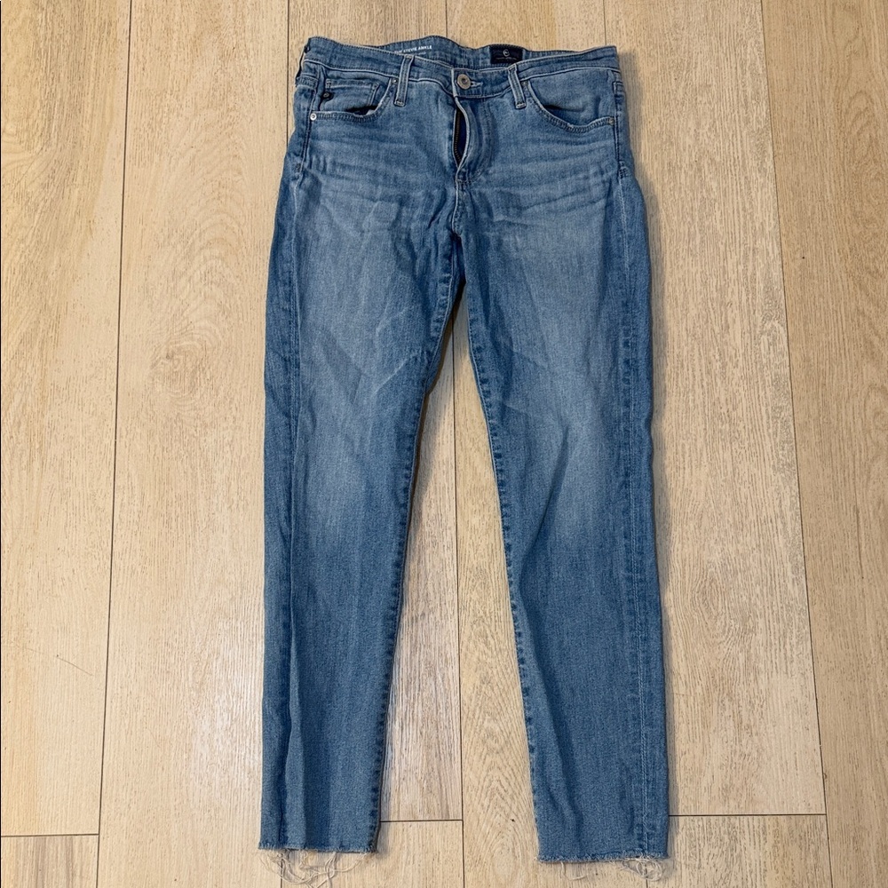 AG The Stevie Ankle Slim Straight Jeans Medium Blue Size 27R